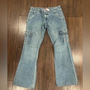 Old Navy Women's Sz 10 Cotton Denim Cargo Jeans Wide Leg Y2K Adjustable Waist